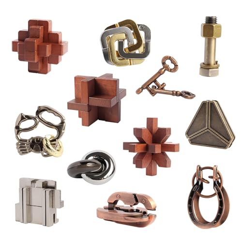 12pcs Wooden Metal Brain Teaser Puzzles V7086
