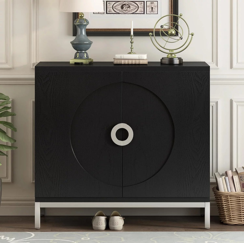 Black Storage Cabinet with Solid Wood Veneer X17900