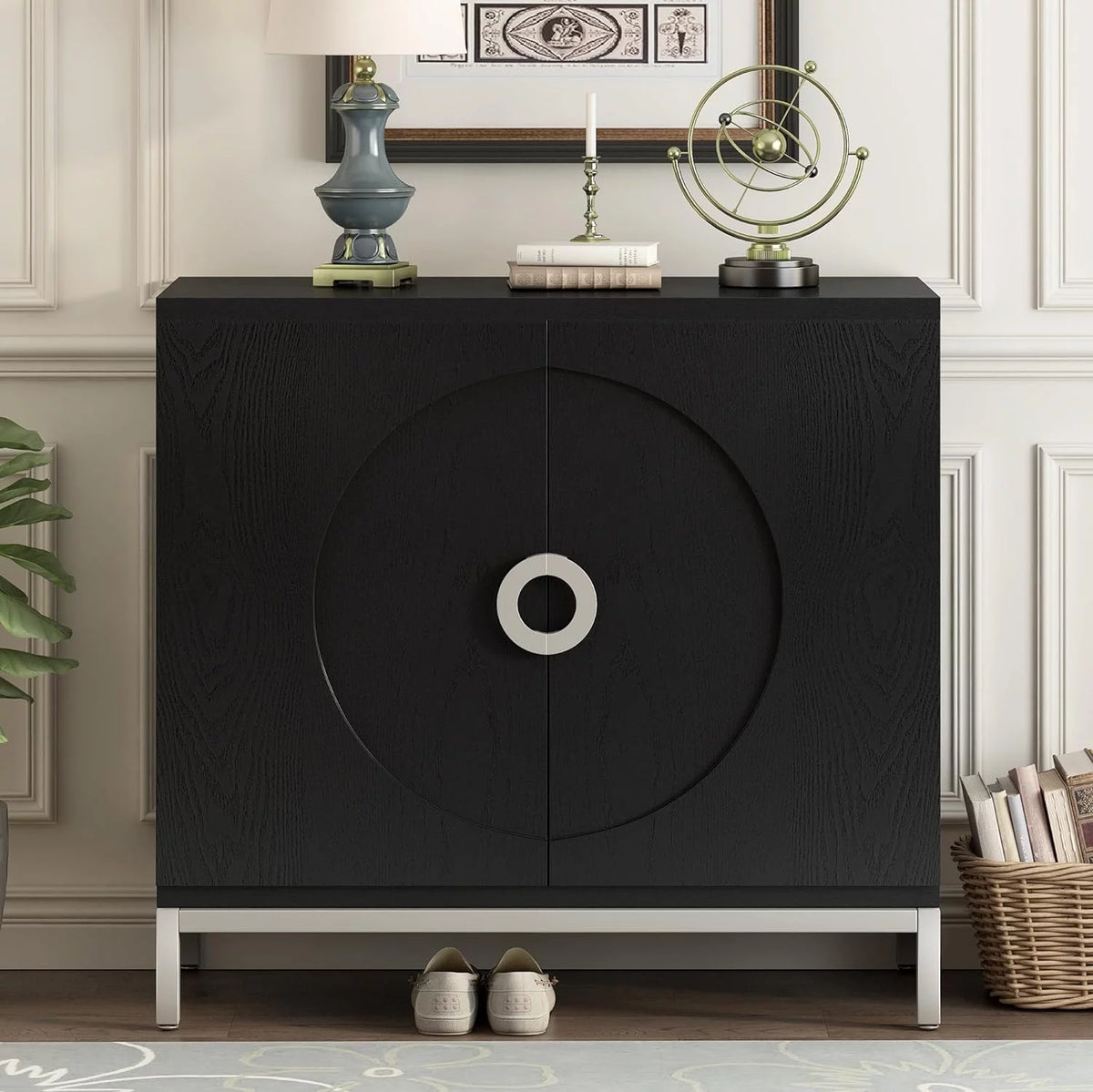 Black Storage Cabinet with Solid Wood Veneer X17900