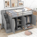 Solid Wood Loft Bed with Stairs, 2 Wardrobes, 3 Shelves and 2 Drawers, Gray D53047