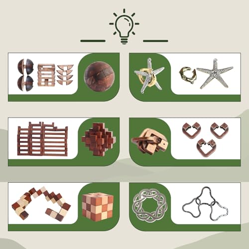 12pcs Wooden Metal Brain Teaser Puzzles V7086