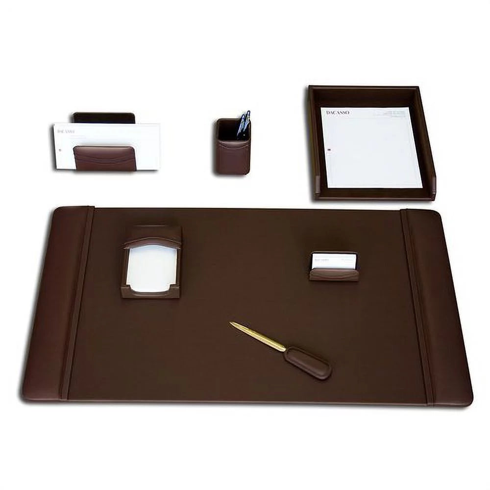 Mocha Leather 7-Piece Desk Set C748
