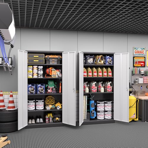 72" Black Locking Steel Storage Cabinet with 4 Adjustable Shelves Z450