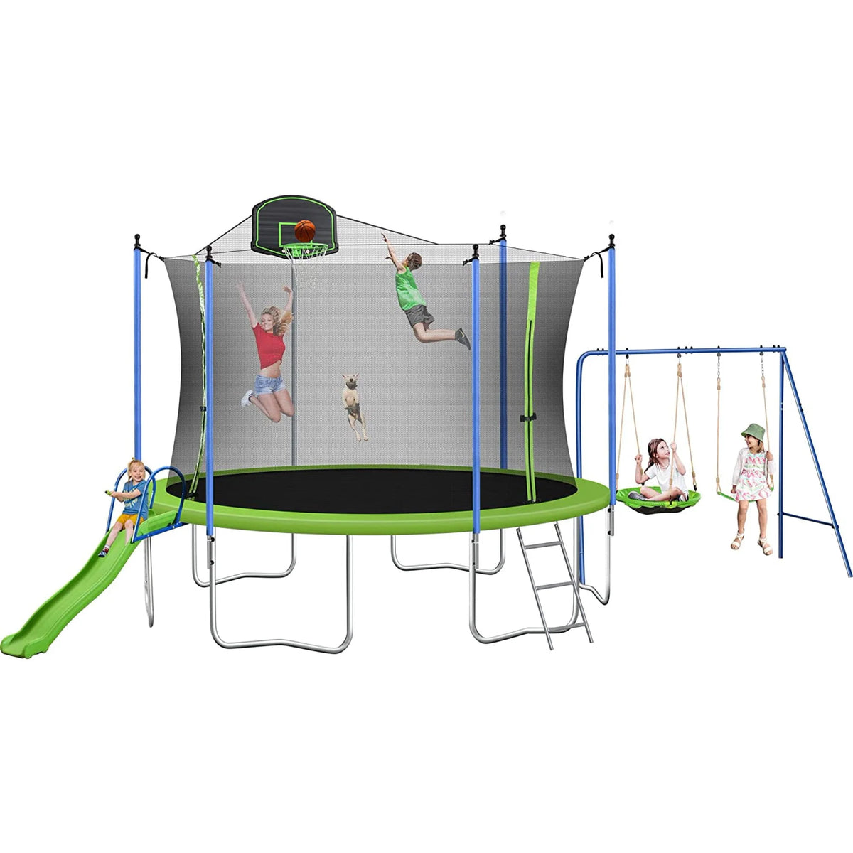 12/14FT Trampoline with Swing and Slide, 1000LBS Capacity X361429