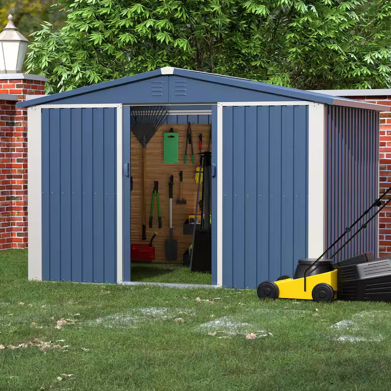 Blue Metal Outdoor Storage Shed with Air Vents N328