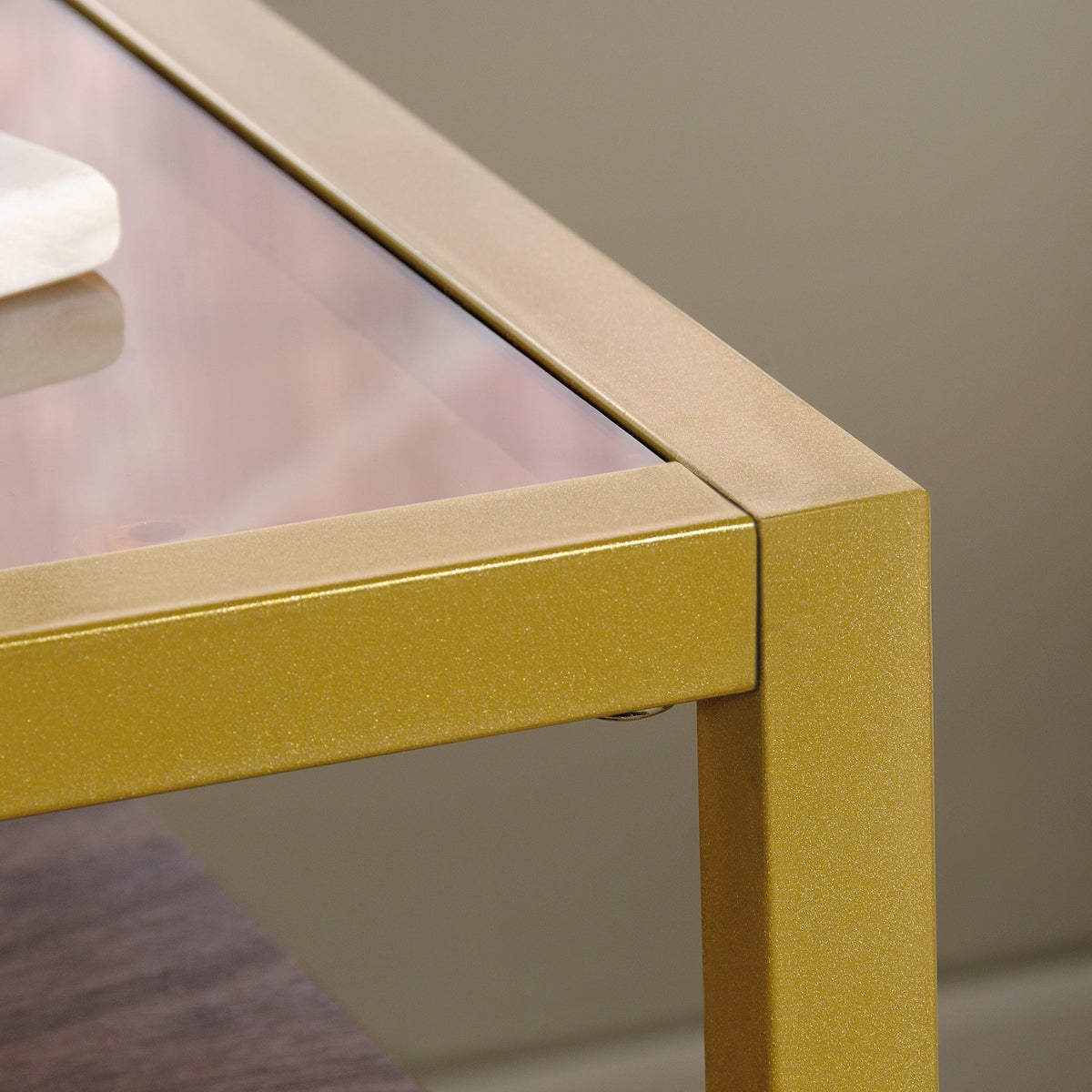 1 Drawer Glass Top Gold Metal Rectangular End Table Z91379