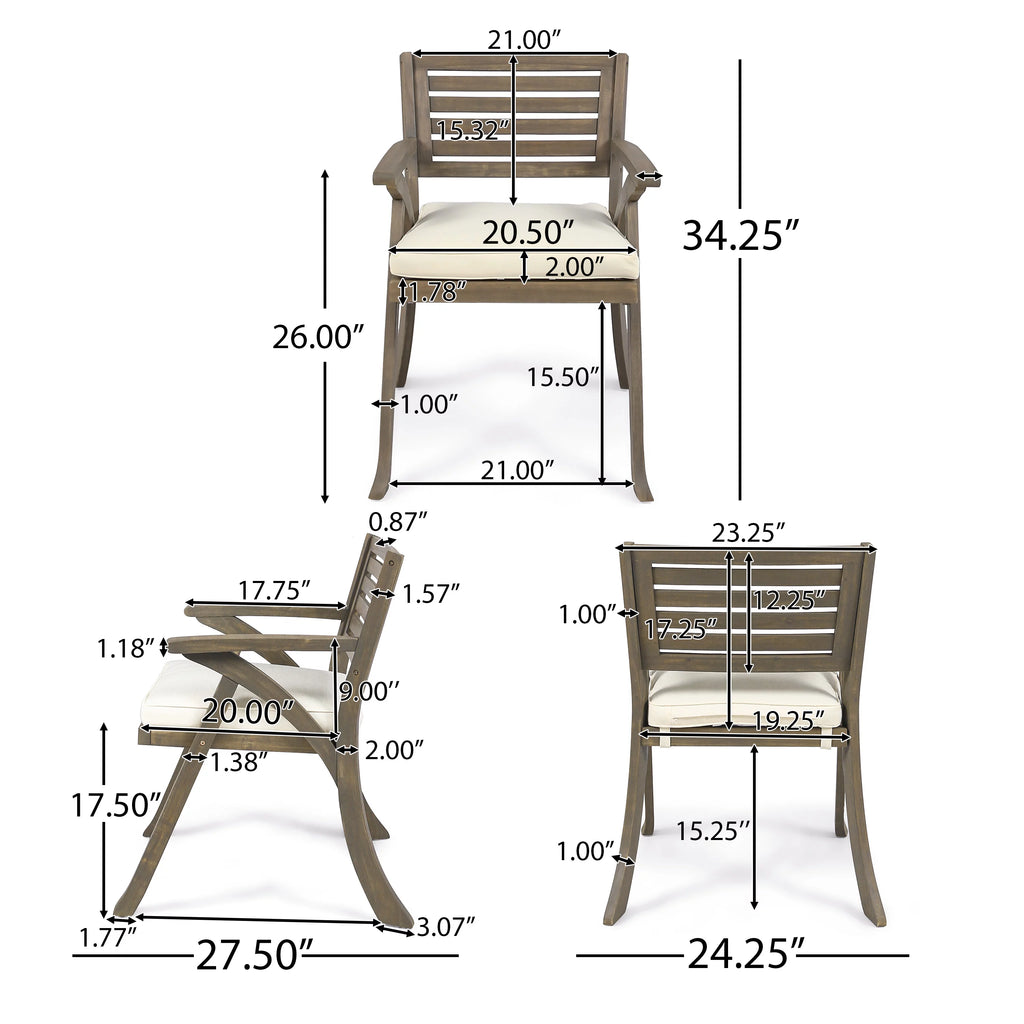 Acacia Wood 7 Piece Dining Set with Cushion S217