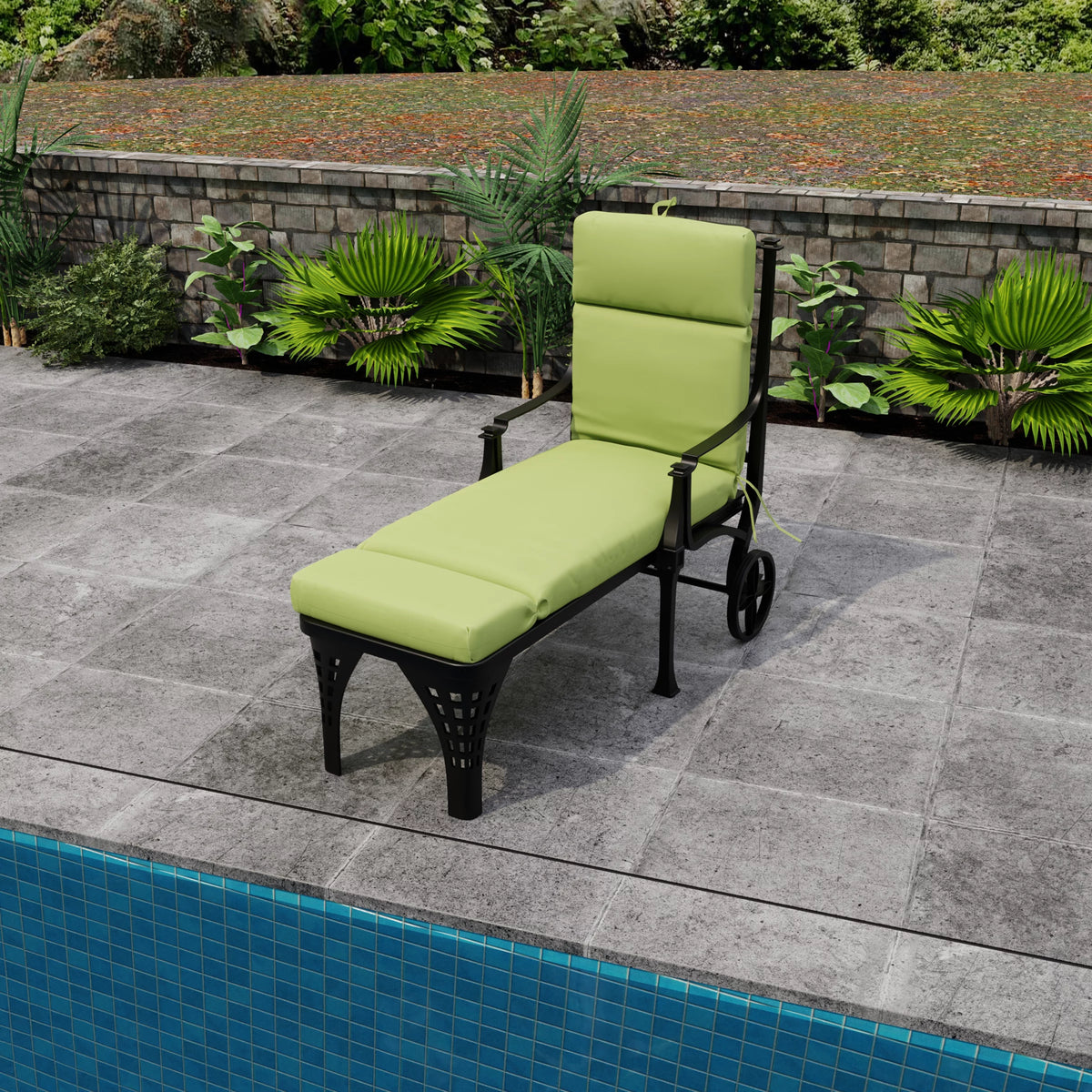 Yellow Rectangular Outdoor Chaise Lounge Cushion with Ties W3468