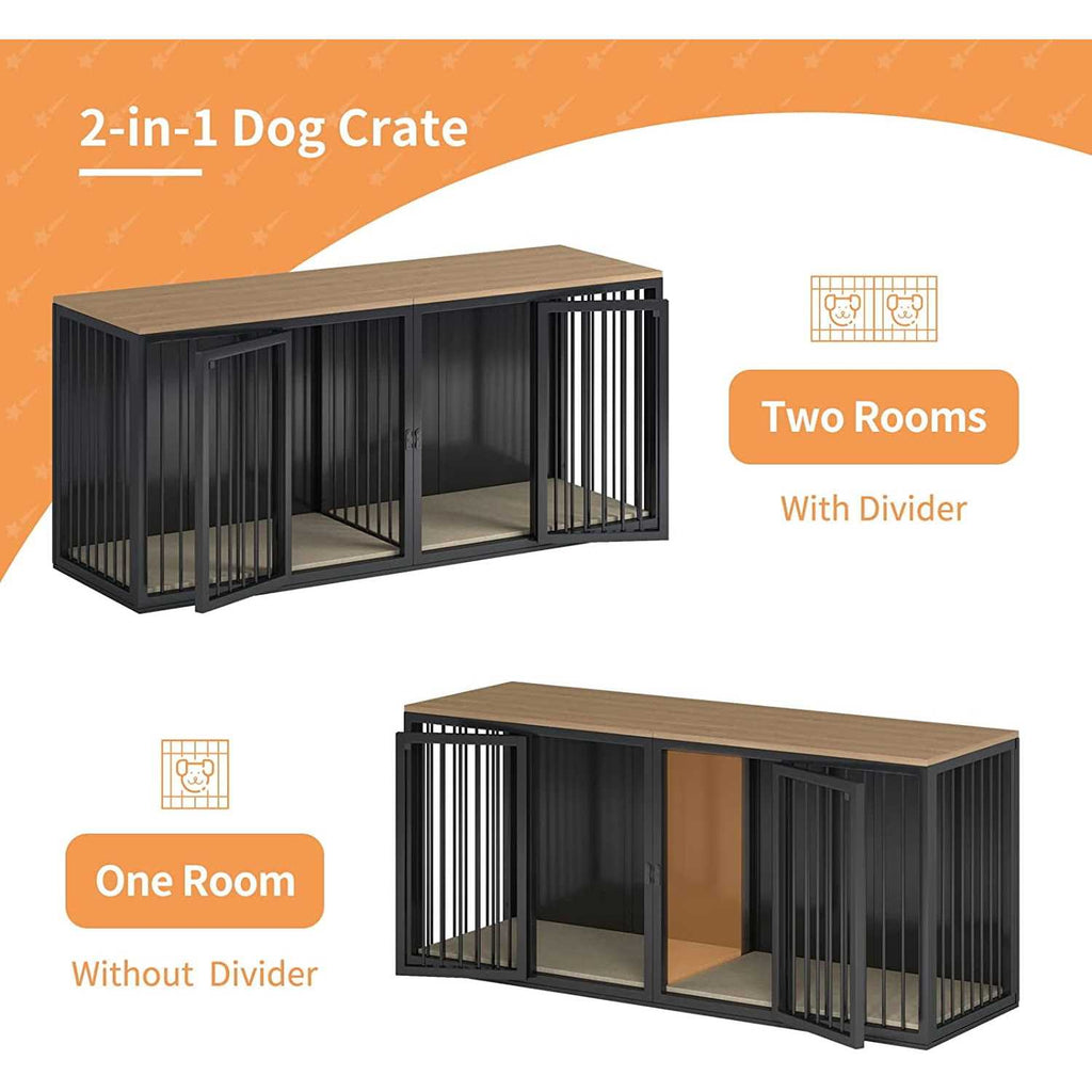 Large Wooden Dog Crate Furniture with Double Doors L5143