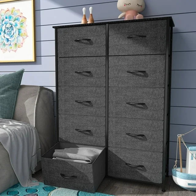 10 Drawer Black Grey Fabric Dresser O178675