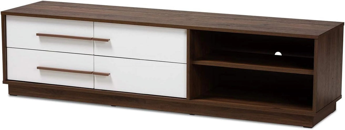 Two-Tone White And Walnut 4-Drawer Wood TV Stand S723
