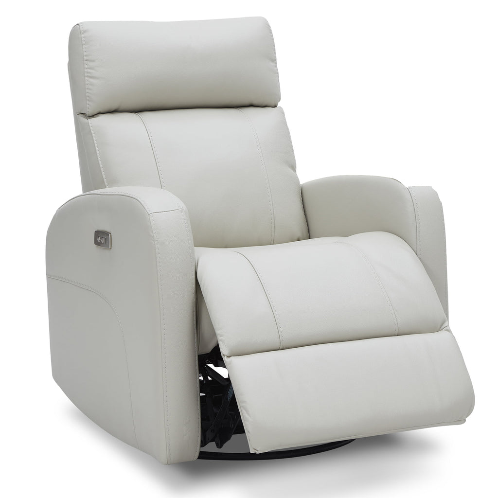 White Leather Power Swivel Glider Recliner L65696