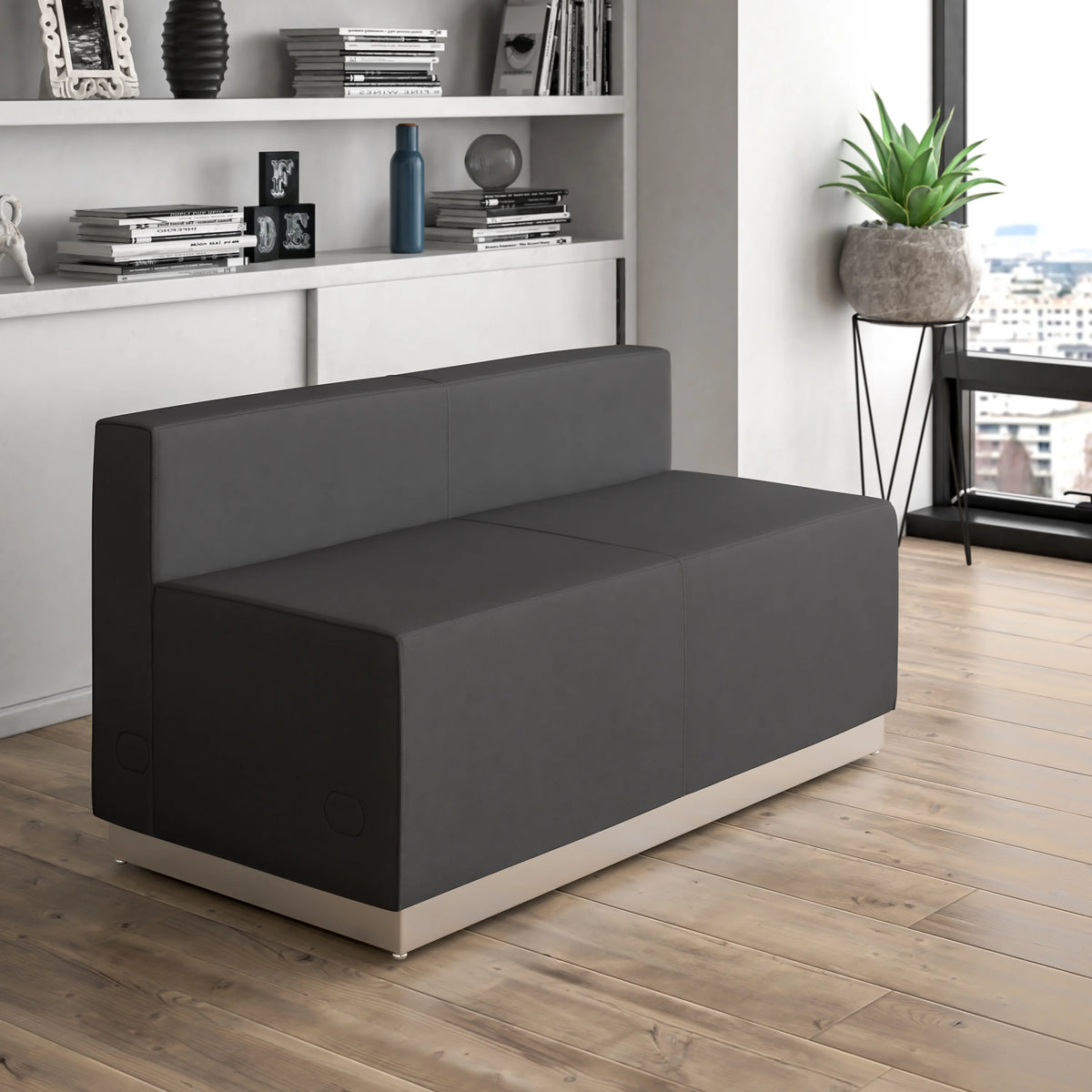 Black LeatherSoft Loveseat with Brushed Stainless Steel Base X44772