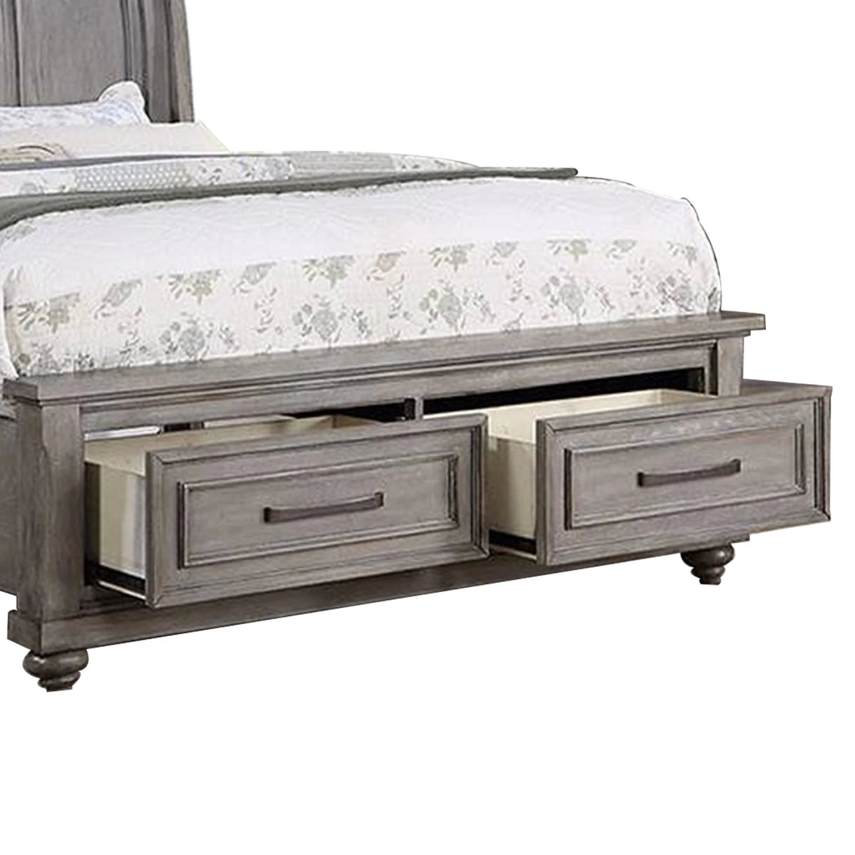 California King Bed with Storage Drawers Oak Gray Wood V8353