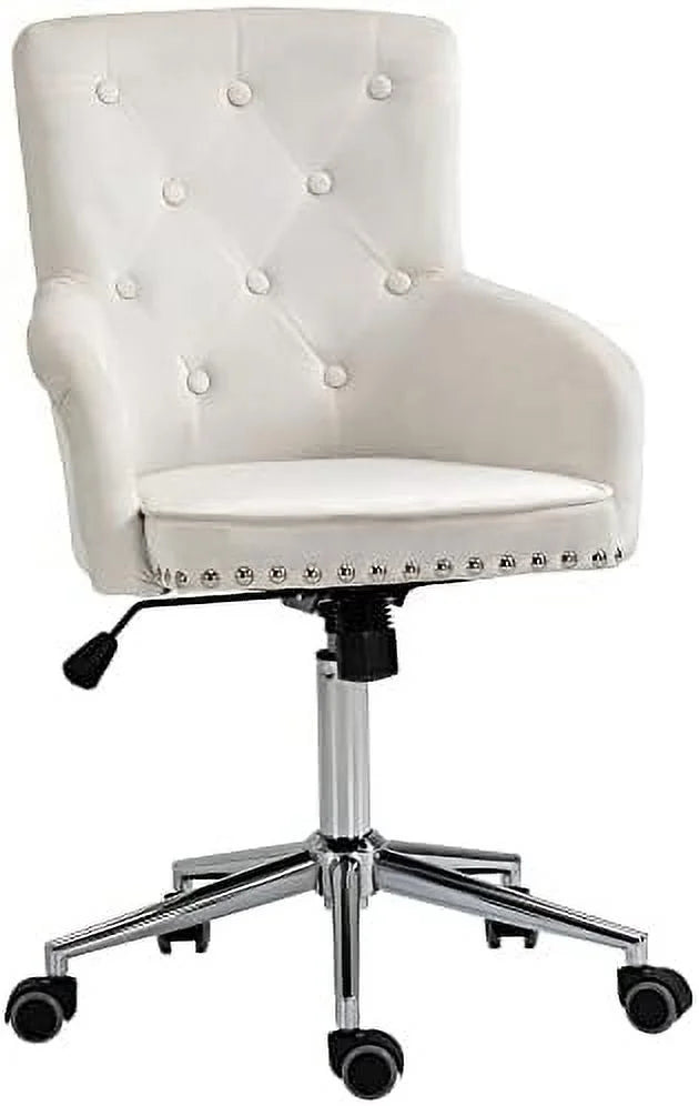 White Tufted Velvet Swivel Desk Chair C7899