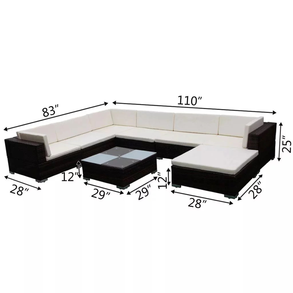 Brown Poly Rattan 8 Piece Patio Lounge Set with Cushions R43769