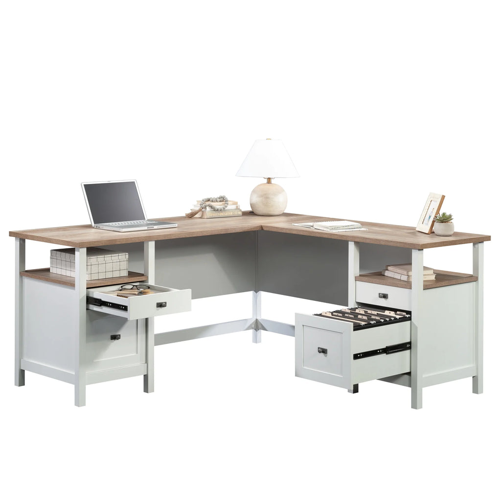 L-Shaped White Engineered Wood Desk S997915