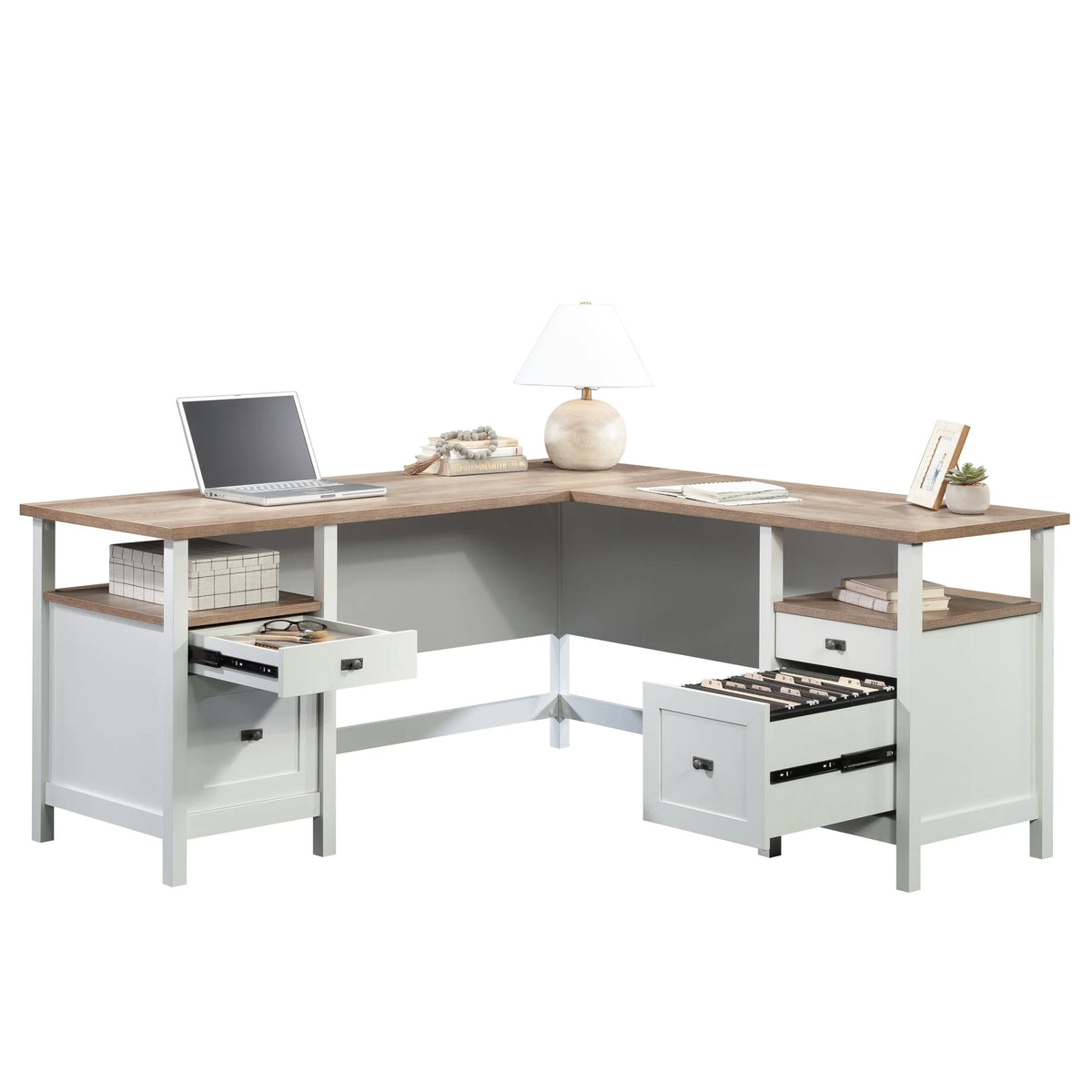 L-Shaped White Engineered Wood Desk S997915
