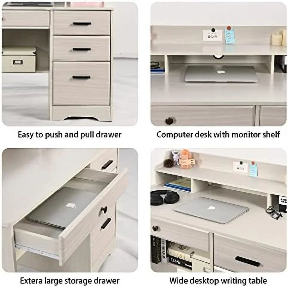 Computer Desk with Drawers and Hutch Wood Desk T1382