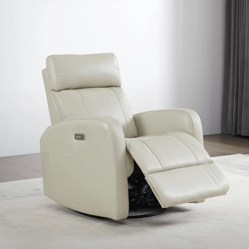 White Leather Power Swivel Glider Recliner L65696