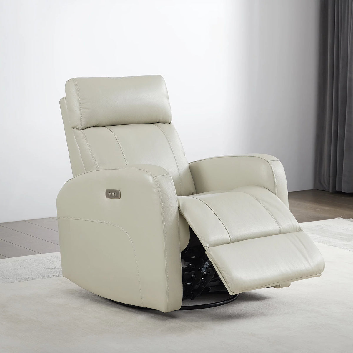White Leather Power Swivel Glider Recliner L65696