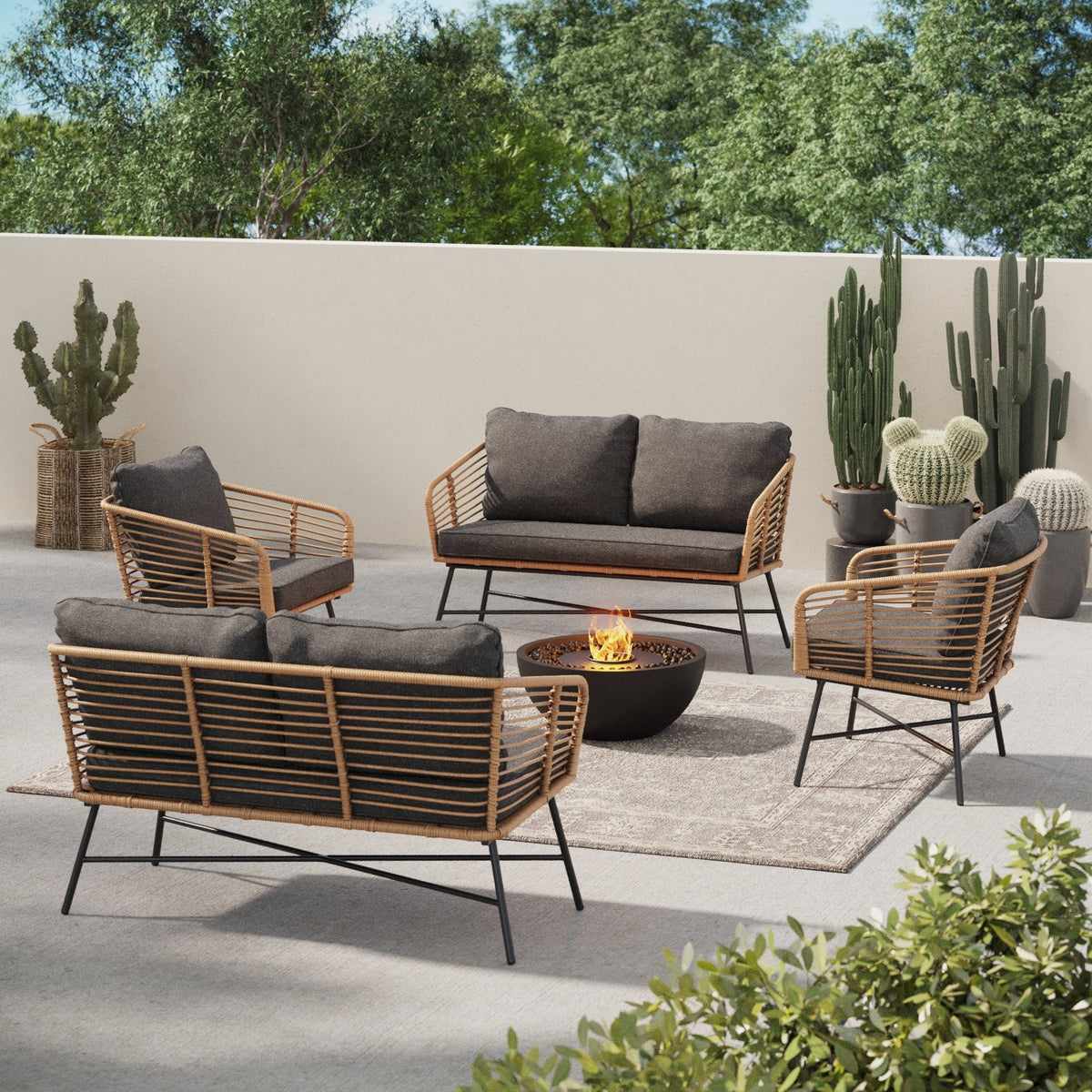 4-Piece Wicker Rattan Patio Conversation Set with Cushions A9164