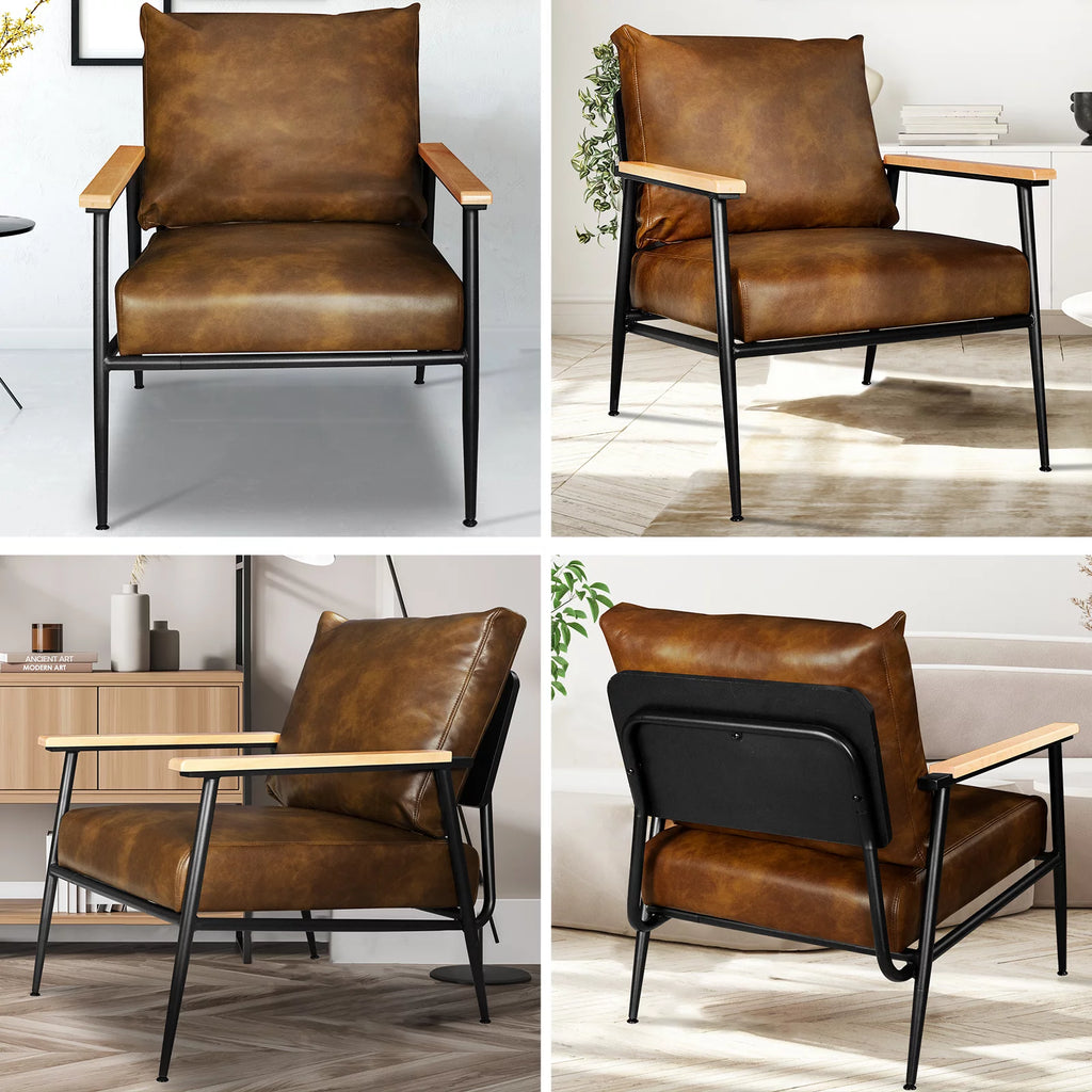 Brown PU Leather Accent Chair O22636