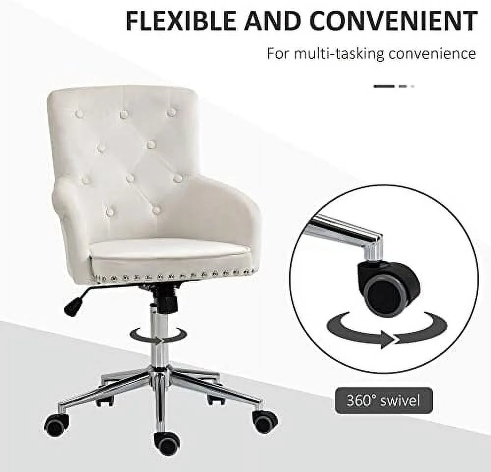 White Tufted Velvet Swivel Desk Chair C7899