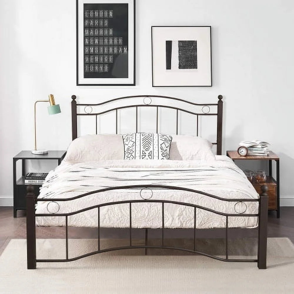 King Size Metal Bed Frame with Headboard and Footboard Bronze L581499