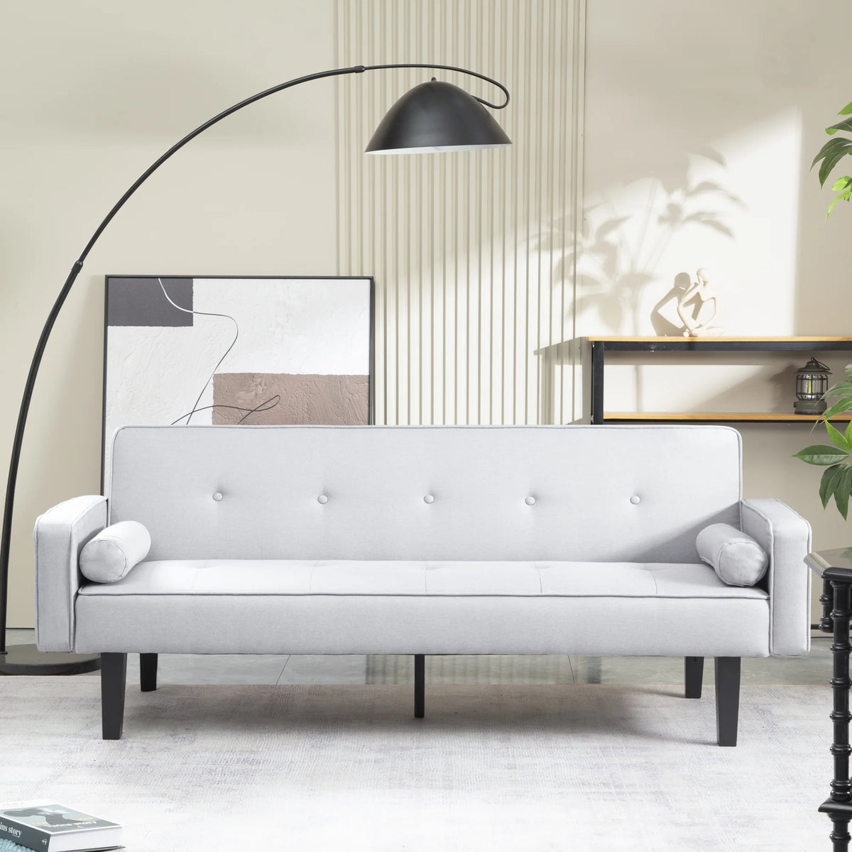 Linen Futon Sofa Bed with Armrests Y24154