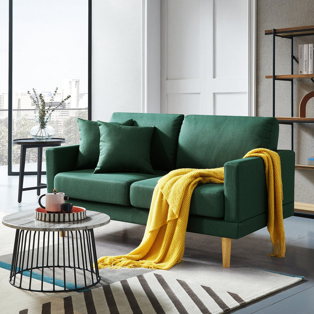 Dark Green Loveseat Sofa with Throw Pillow V809