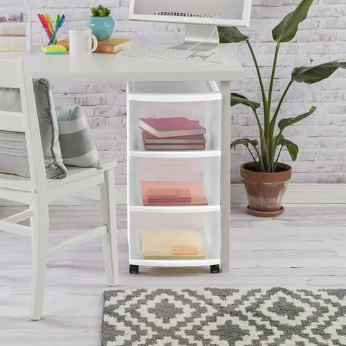 Plastic Storage Drawer Cart with 3 Drawers, White T247