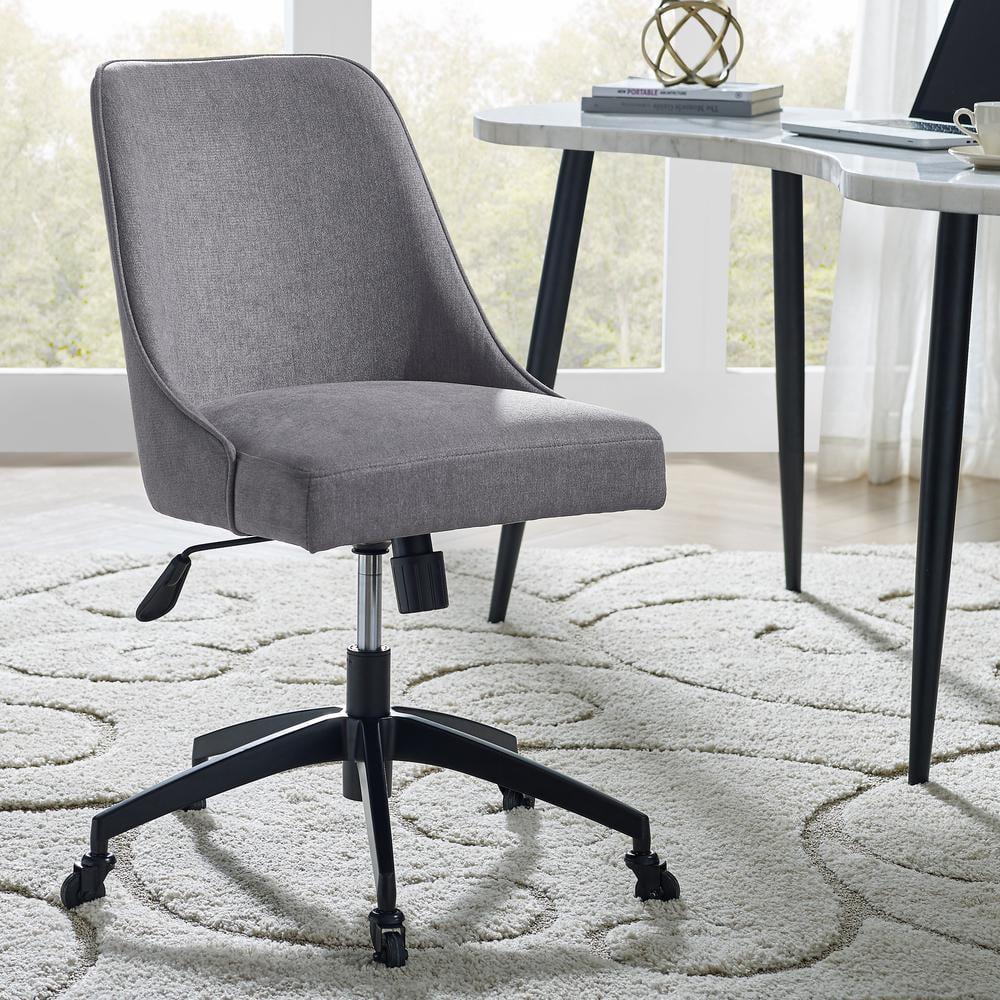 White Marble Desk and Gray Upholstered Chair Set H568