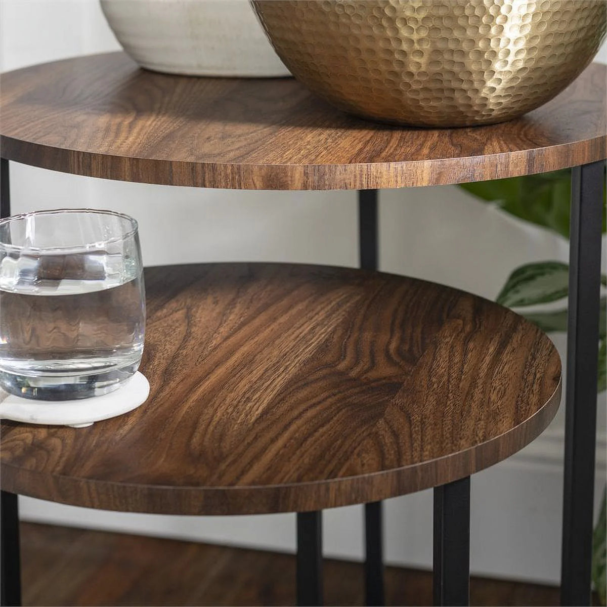 Dark Walnut Black Nesting End Tables Set of 2 K4479
