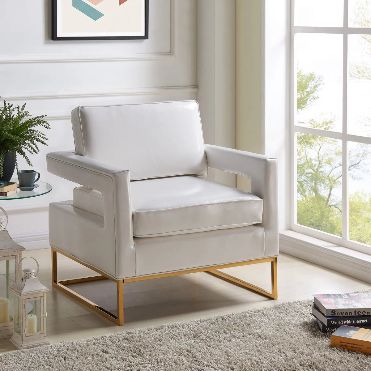 White Vegan Leather Accent Chair U81538