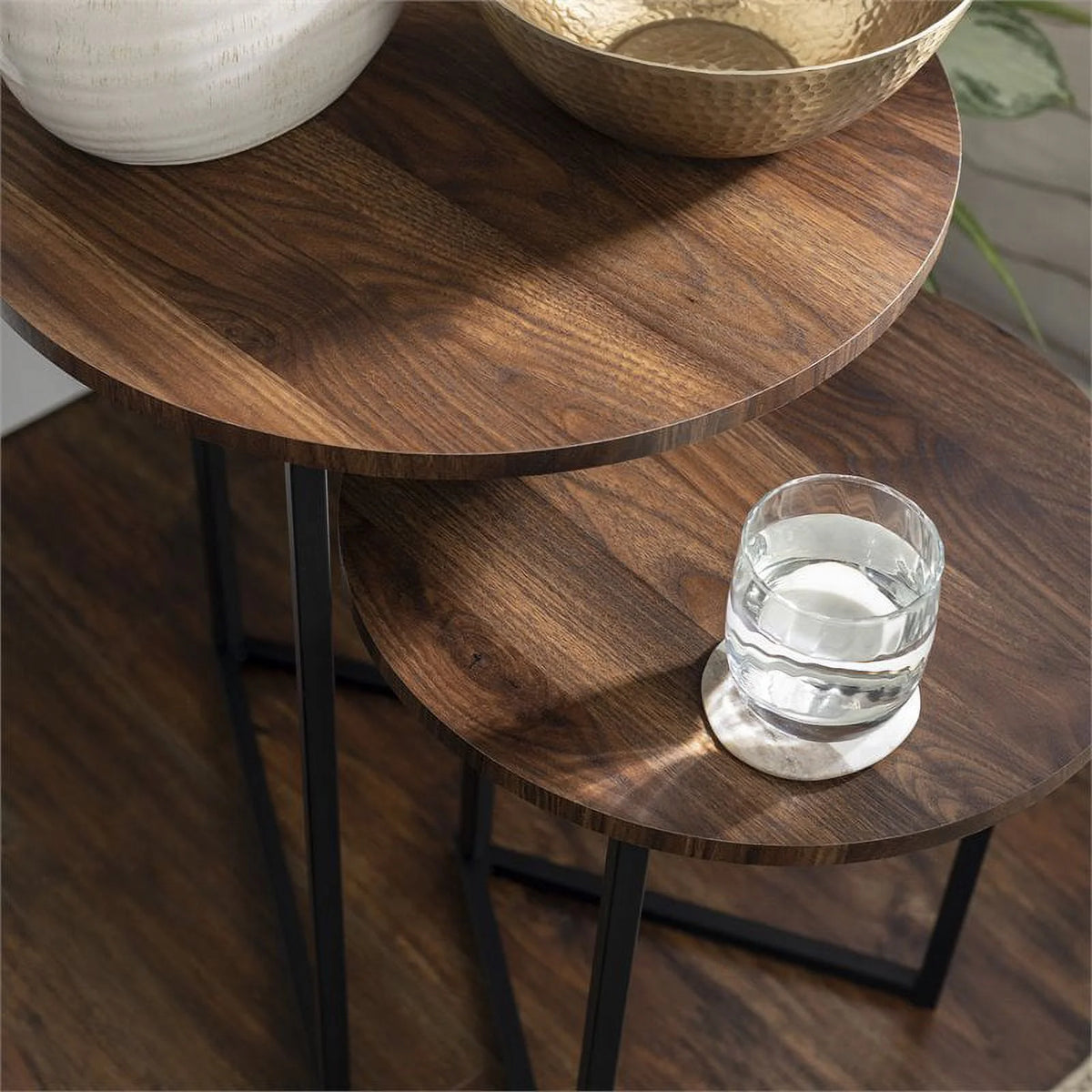Dark Walnut Black Nesting End Tables Set of 2 K4479