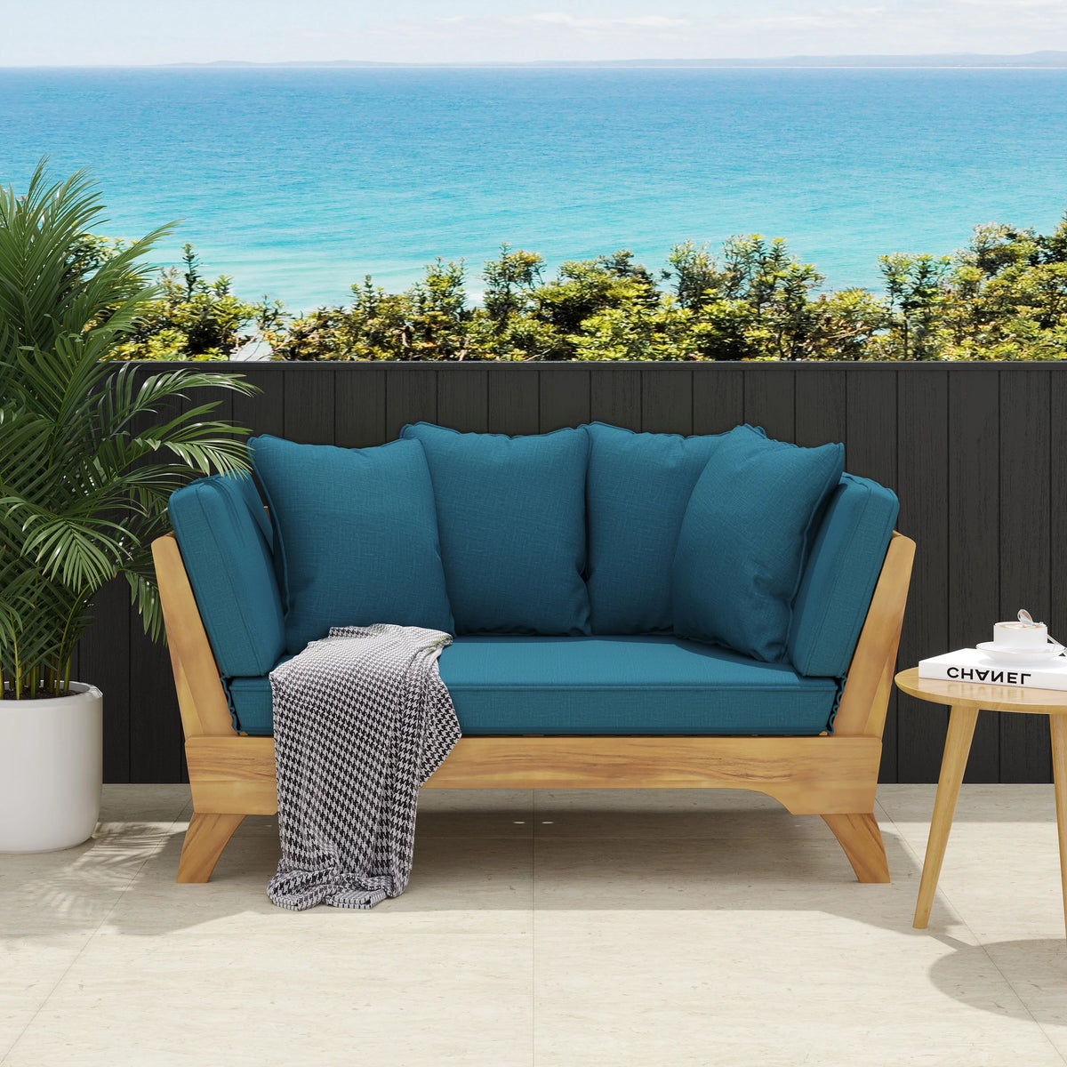 Acacia Wood Outdoor Expandable Daybed with Cushions N6867