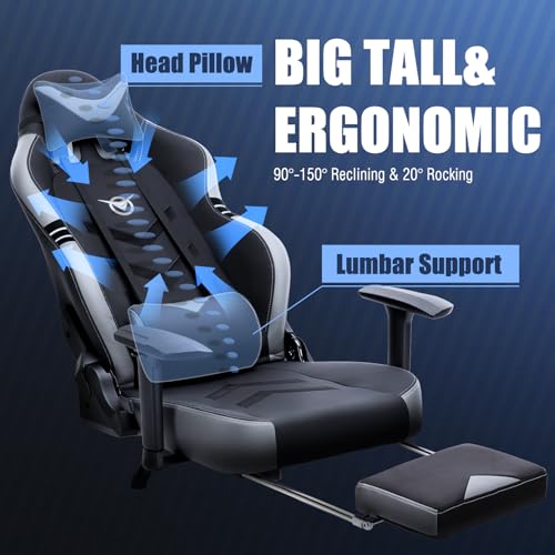 Big and Tall Gaming Chair with Footrest Ergonomic High Back Reclining H1086