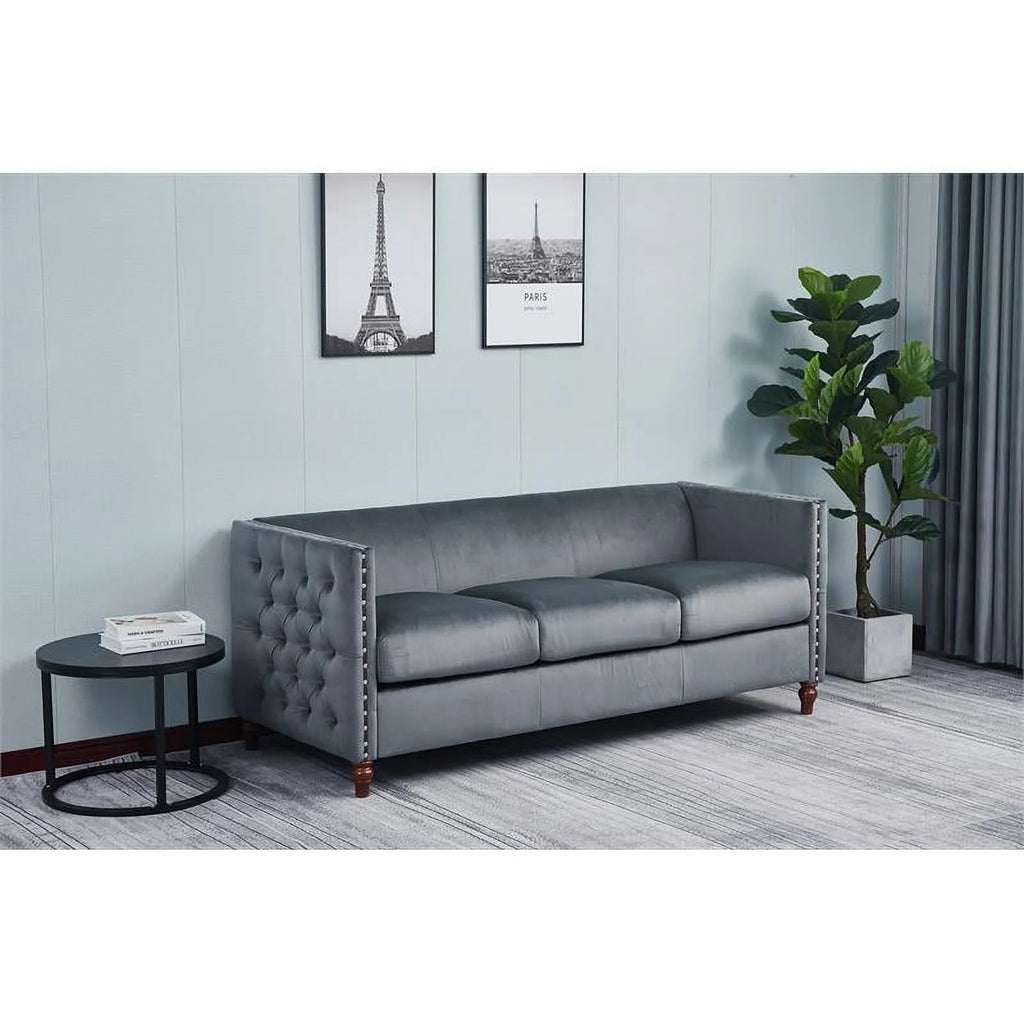 Velvet Sofa and Loveseat Set of 2 Gray Q68098