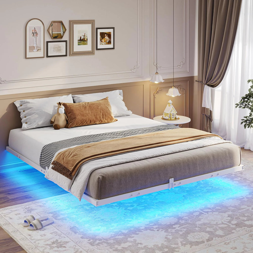 Queen Size Black Metal Platform Bed Frame with LED Lights H8875
