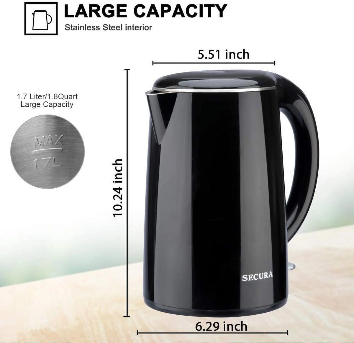 Stainless Steel Double Wall Electric Water Kettle 1.8 Quart P8122