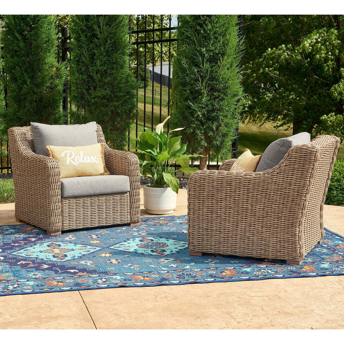 2-Pack Outdoor Lounge Chairs with Cushions and Patio Cover J4907