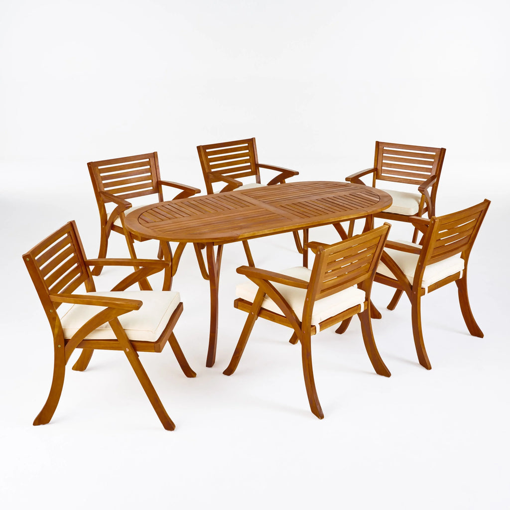 Acacia Wood 7 Piece Dining Set with Cushion S217