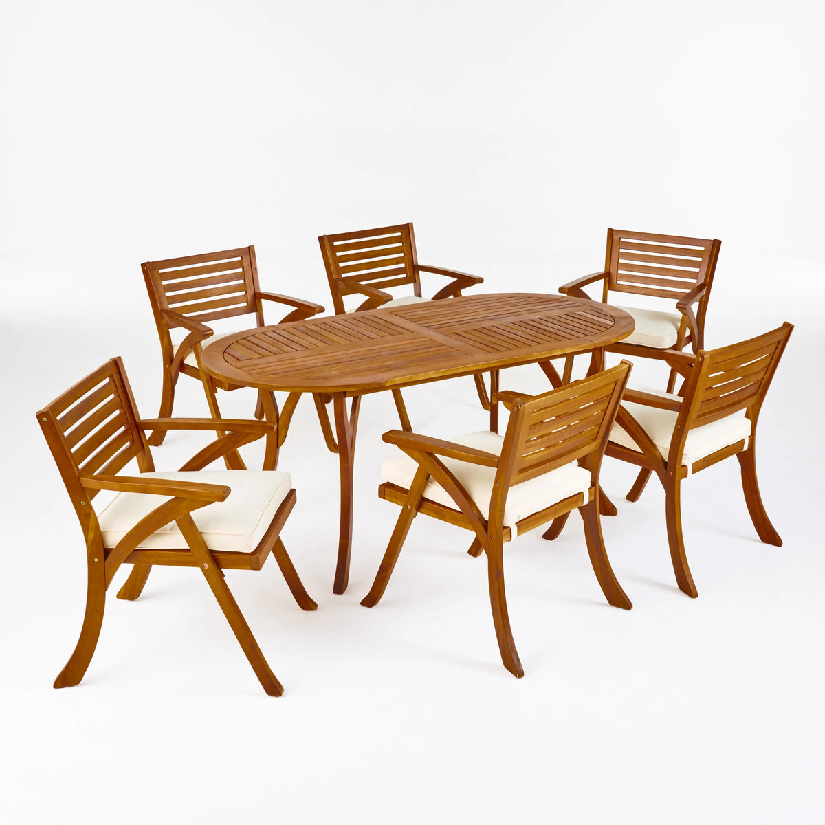 Acacia Wood 7 Piece Dining Set with Cushion S217