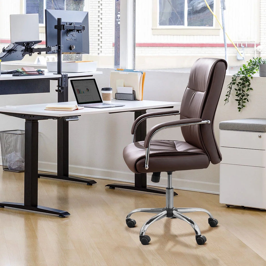 Brown Faux Leather Ergonomic Office Chair F494562