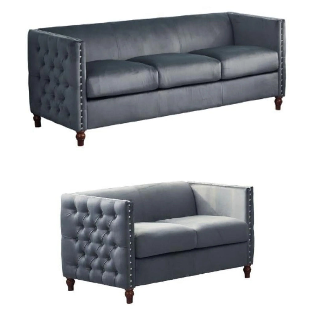 Velvet Sofa and Loveseat Set of 2 Gray Q68098