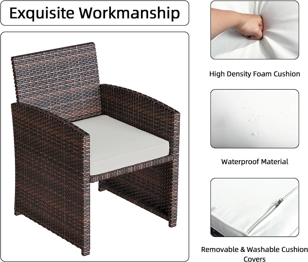 Brown Wicker 6 Piece Patio Furniture Set with Ottoman and Beige Cushion K308