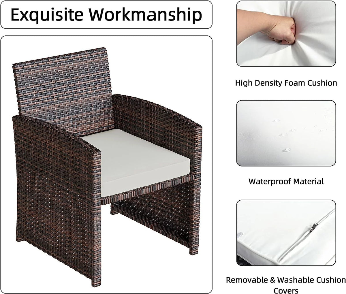 Brown Wicker 6 Piece Patio Furniture Set with Ottoman and Beige Cushion K308