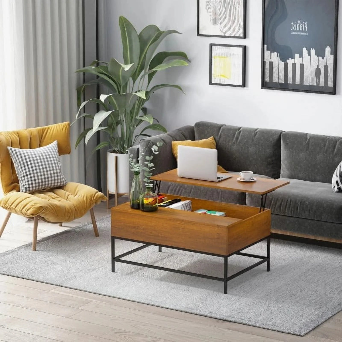 Brown Lift Top Coffee Table with Hidden Storage G3823