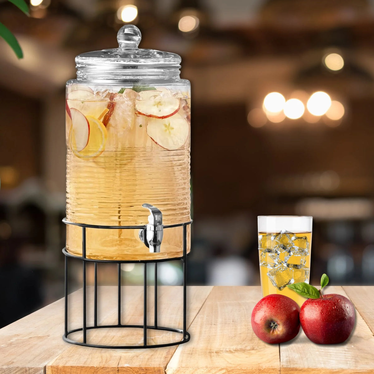 Clear Glass Drink Dispenser with Spigot and Stand B932811
